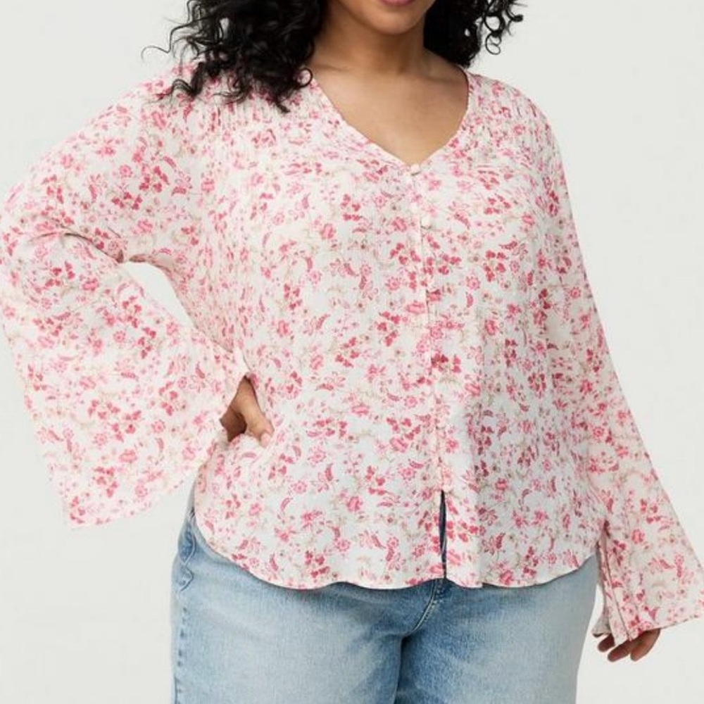 Torrid Gauze V-Neck Long Sleeve Top